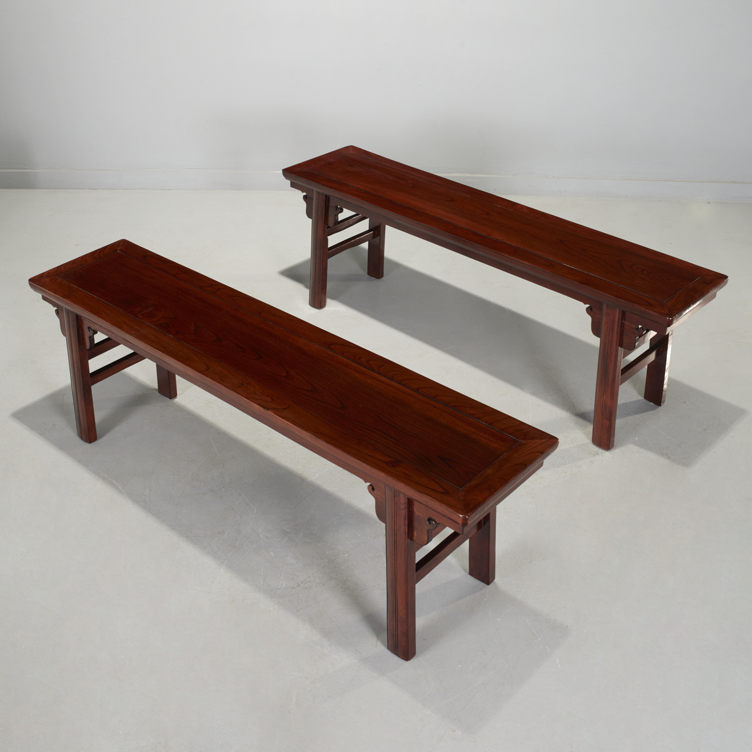 PAIR CHINESE HARDWOOD LONG BENCHES 29d33d