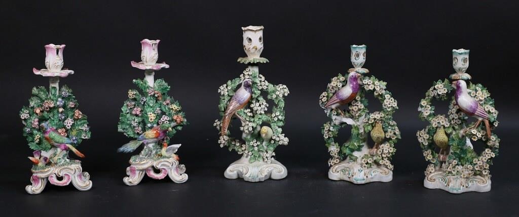 5 CHELSEA STYLE BIRD BOCAGE CANDLESTICKS5 29d625