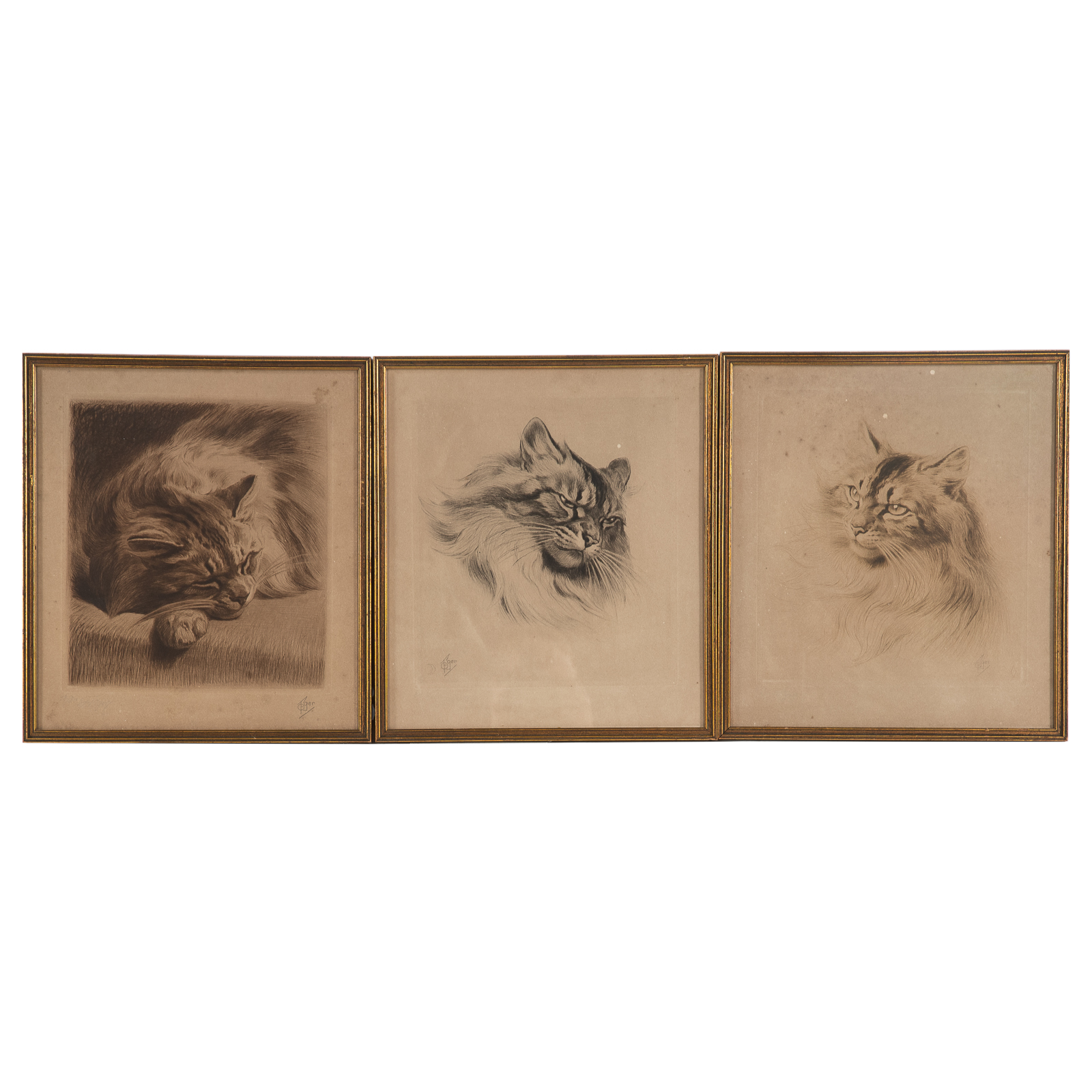 FERDINAND OGER. THREE CAT ETCHINGS