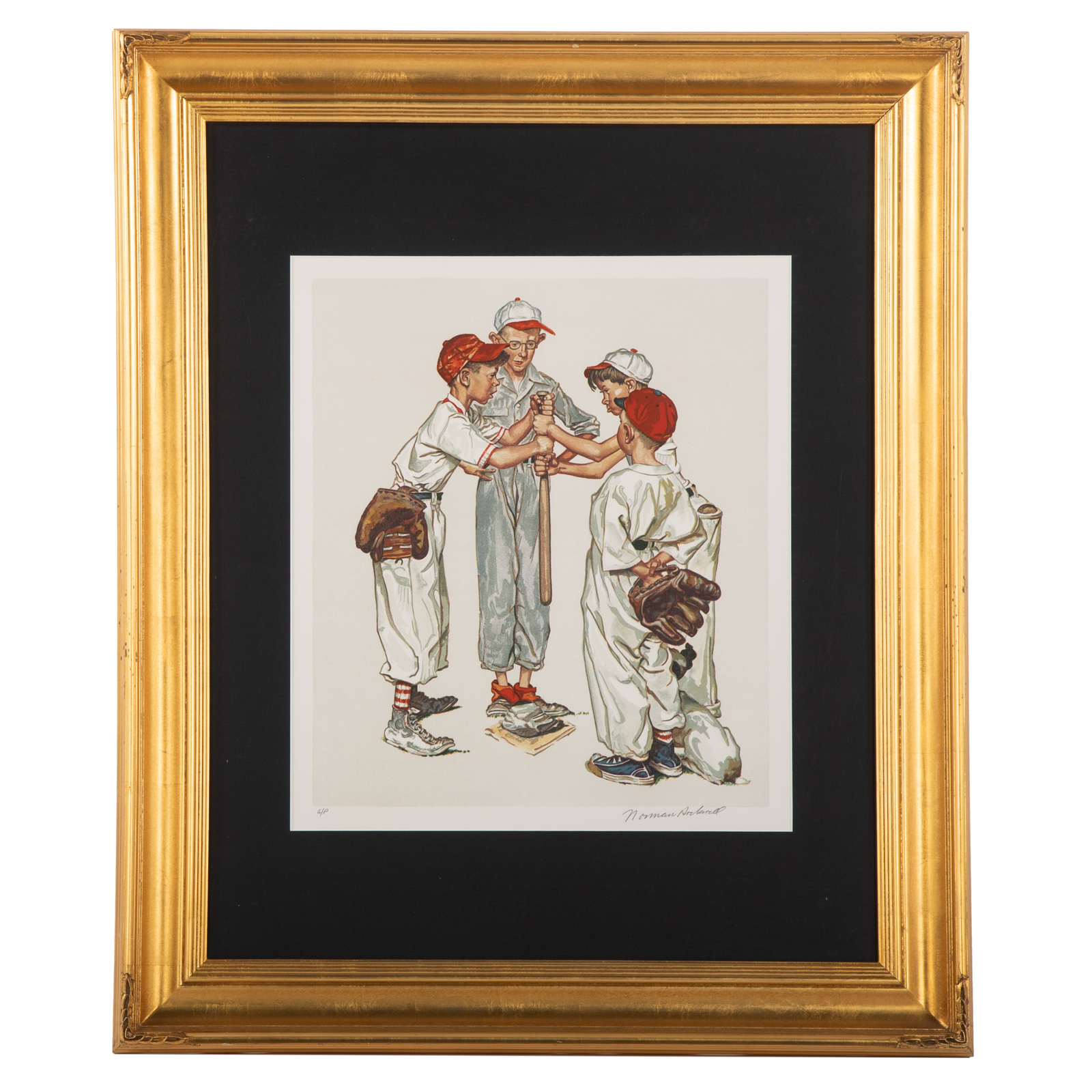 NORMAN ROCKWELL. "BASEBALL," LITHOGRAPH