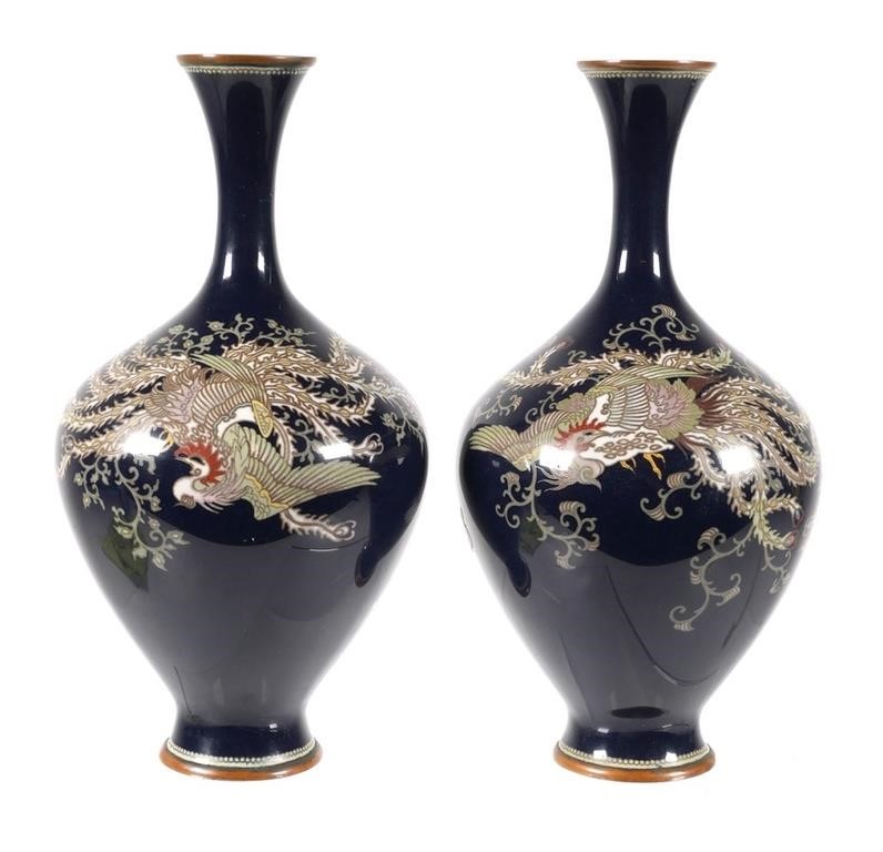 PAIR ANTIQUE JAPANESE CLOISONNE 2a125a