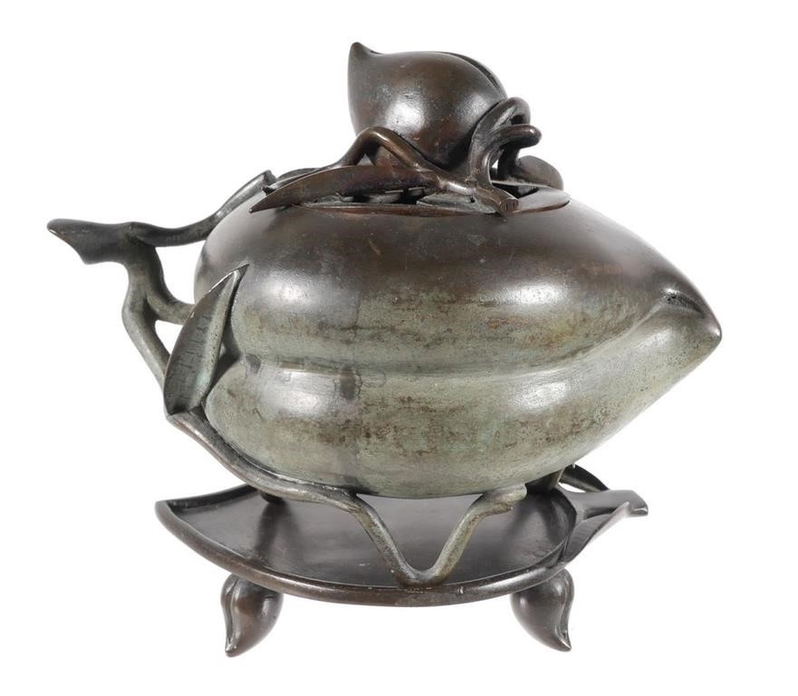 CHINESE BRONZE PEACH INCENSE BURNERBronze 2a12a4