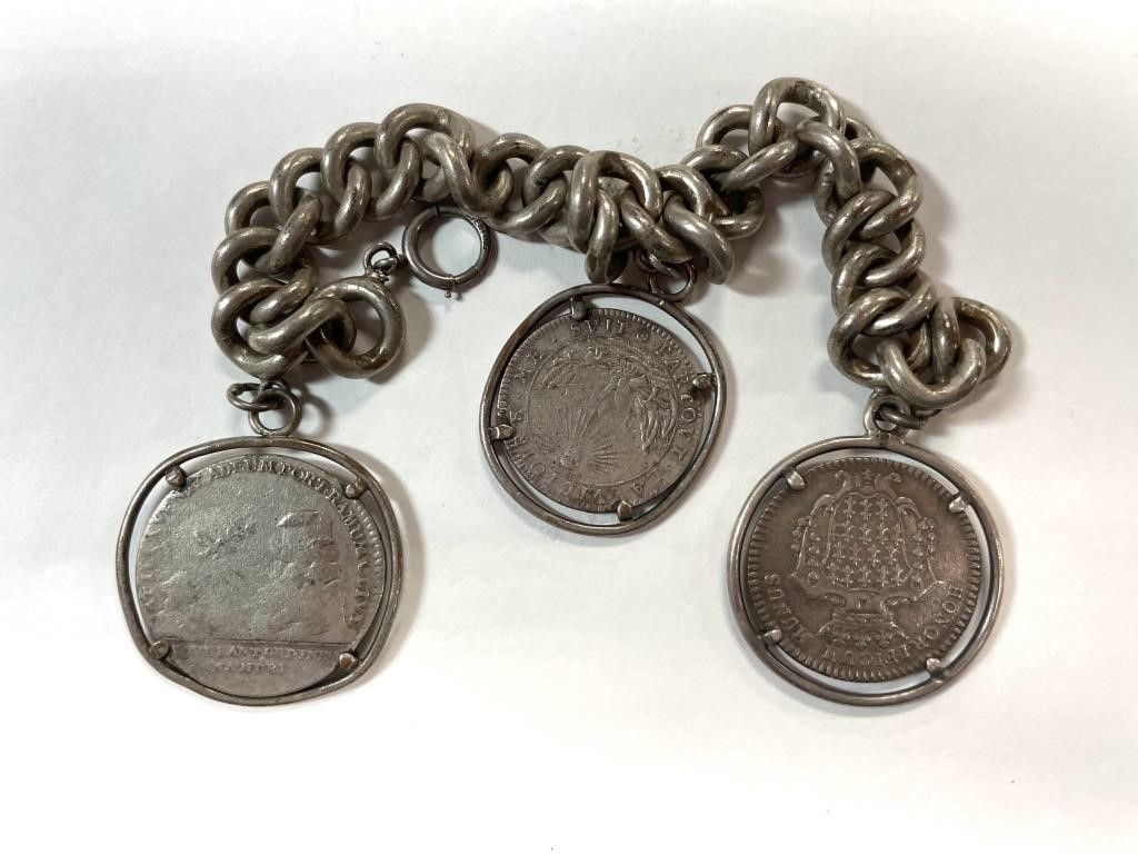 STERLING FRENCH COIN TOKEN BRACELETThree 2a1581