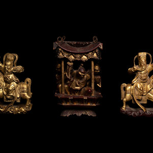 Three Chinese Gilt and Red Lacquered