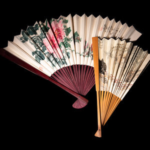 Two Chinese Paper Folding Fans Length 2a18a2