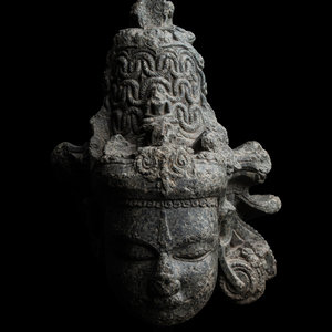 An Indian Carved Black Stone Head