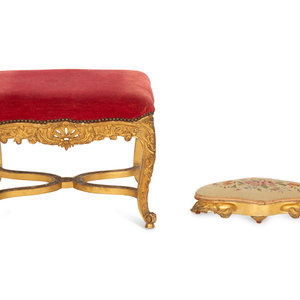 A Louis XV Giltwood Stool and an