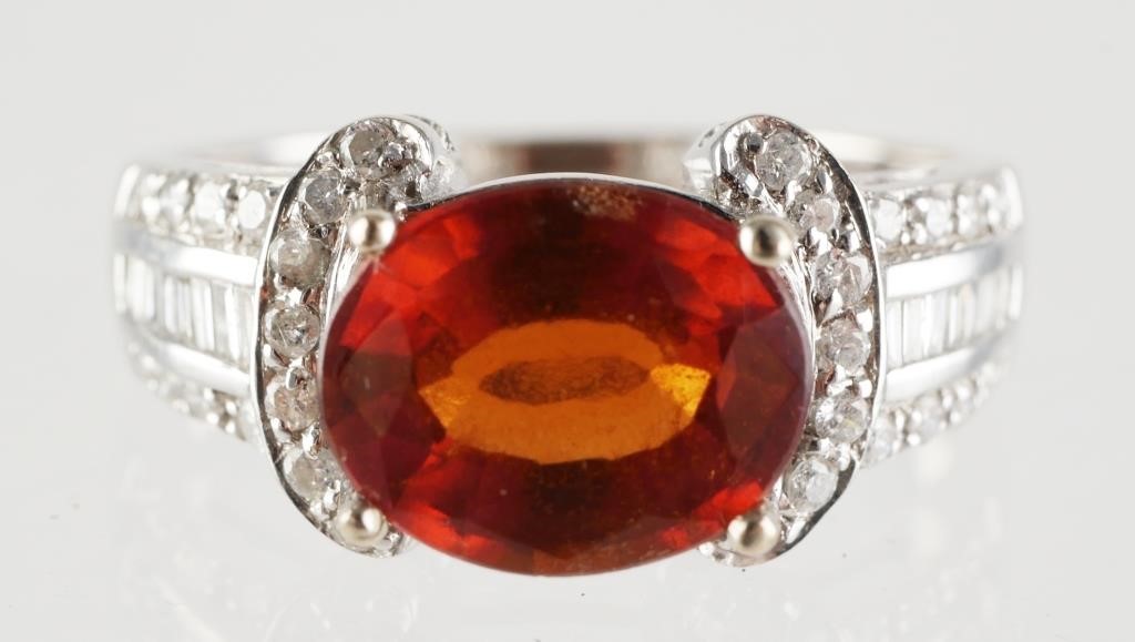 14K WHITE GOLD DIAMOND ORANGE HARDSTONE 2a1a96