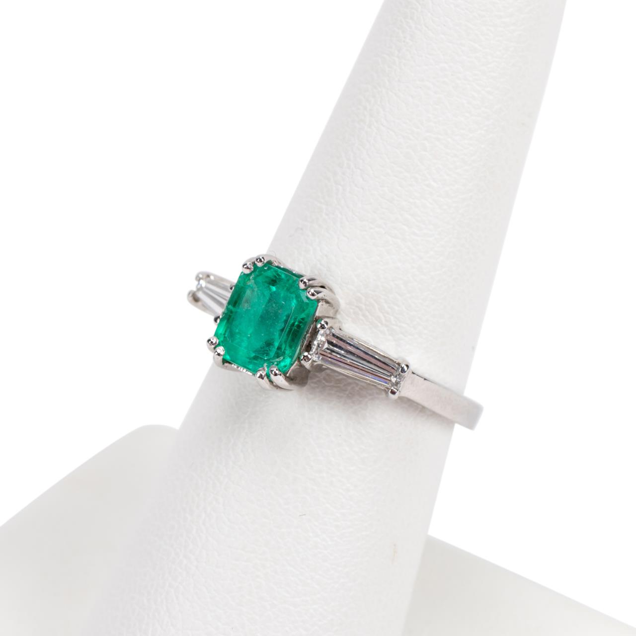 PLATINUM EMERALD & BAGUETTE DIAMOND