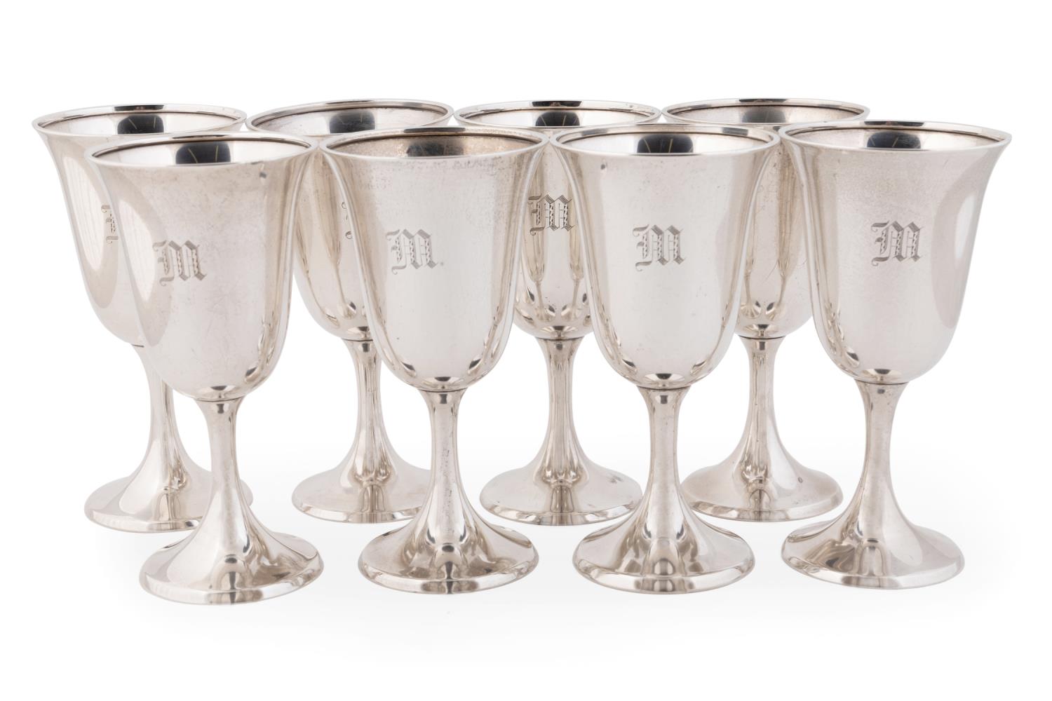 EIGHT STERLING SILVER WATER GOBLETS 29f6b6