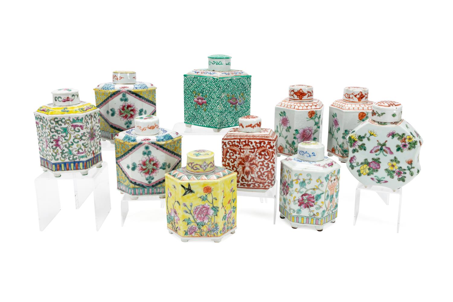 TEN CHINESE LIDDED TEA CADDIES