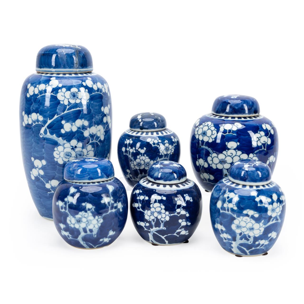 SIX CHINESE BLUE AND WHITE LIDDED