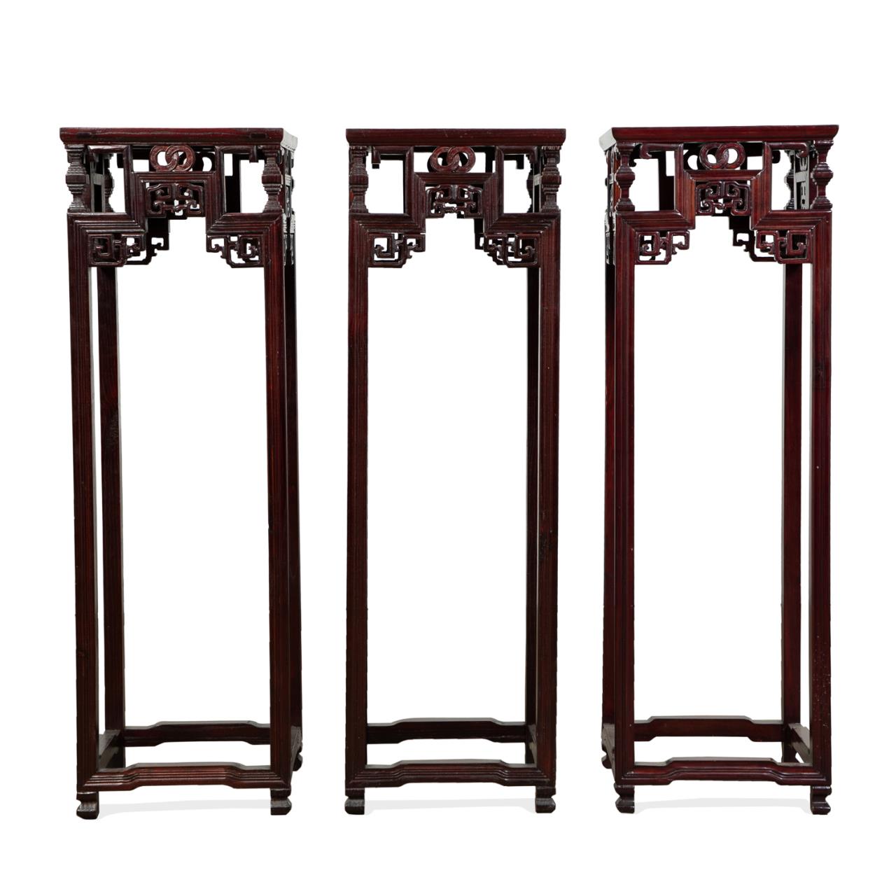 SET OF THREE TALL CHINESE HARDWOOD 29f801