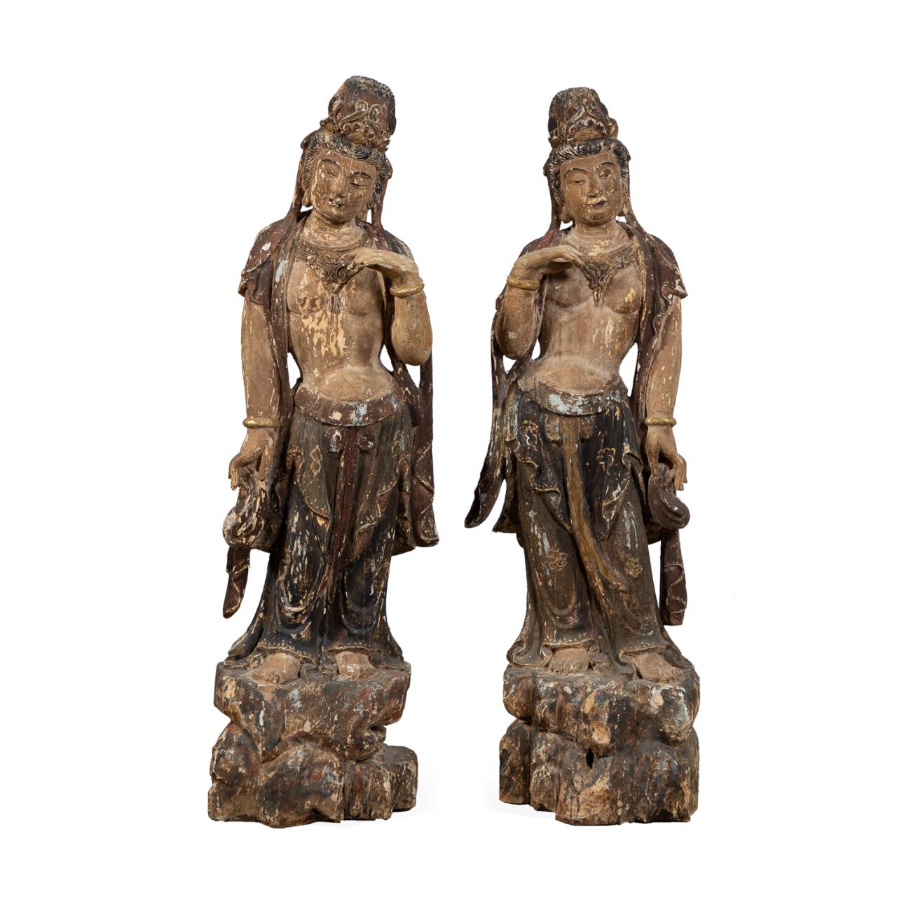 PAIR HAND CARVED WOOD STANDING