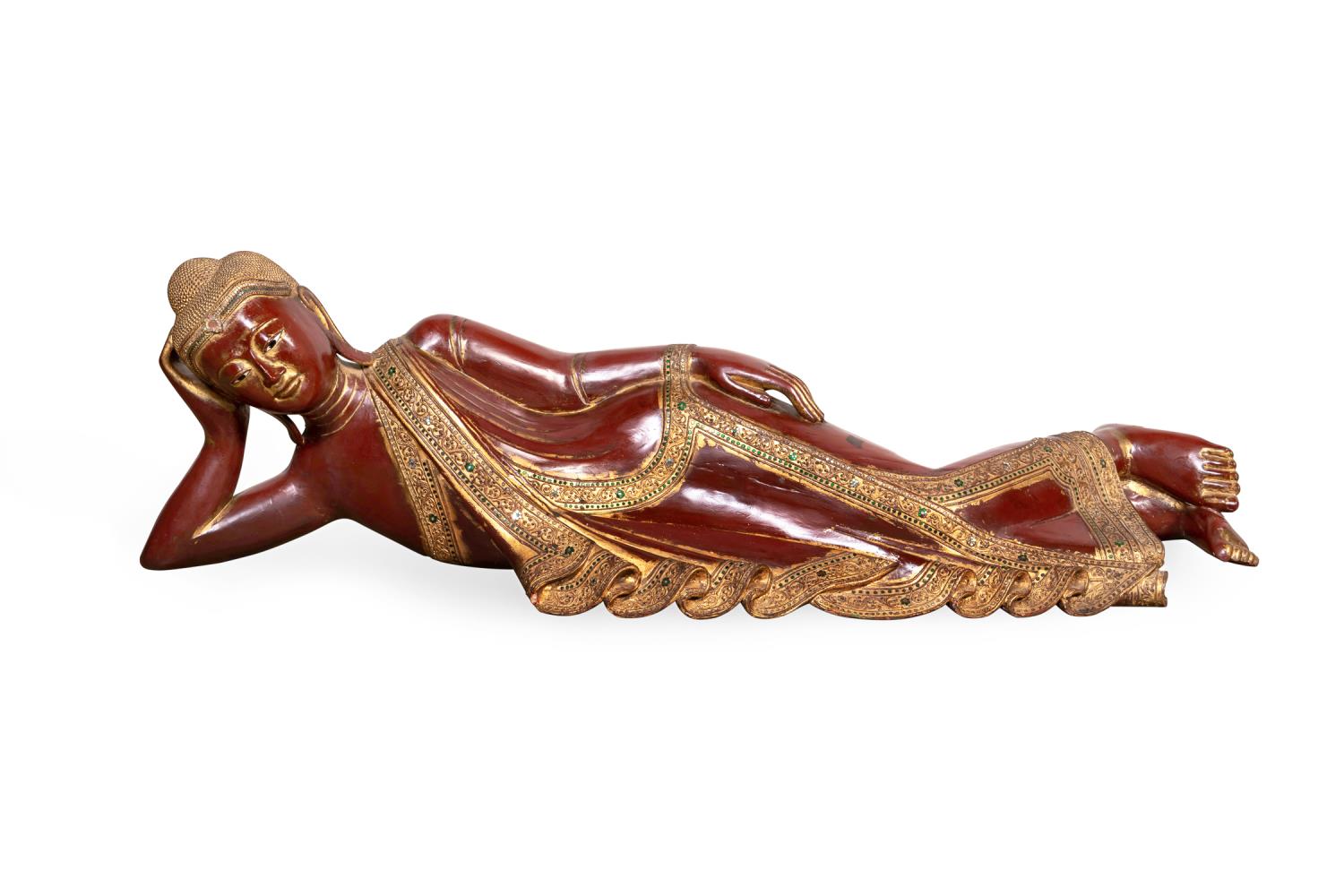 THAI RED CARVED WOOD RECLINING 29f878
