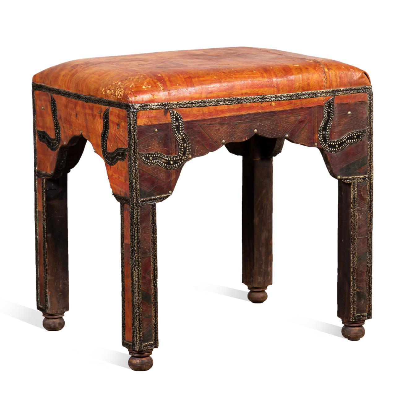 MOROCCAN STOOL WITH TUAREG LEATHER