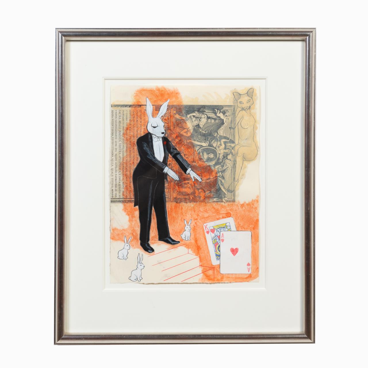 ANTHROPOMORPHIC RABBIT MAGICIAN, FRAMED