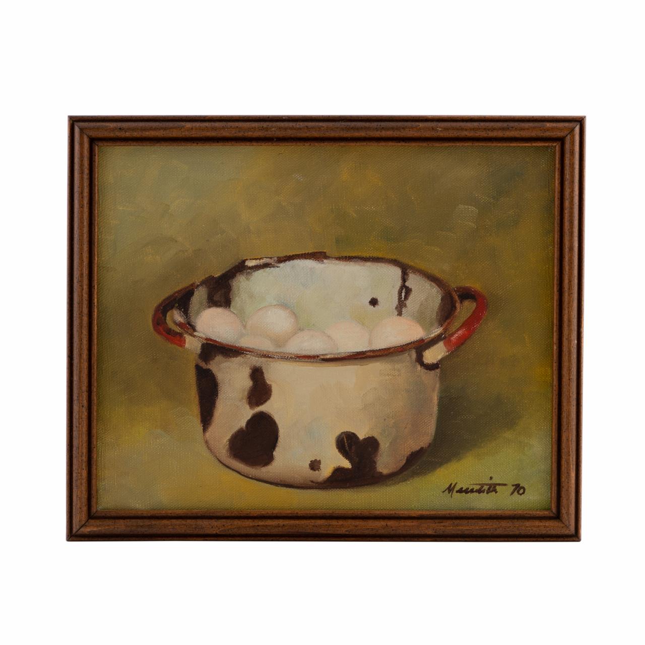 1970 "EGGS IN A COW POT?, OIL ON