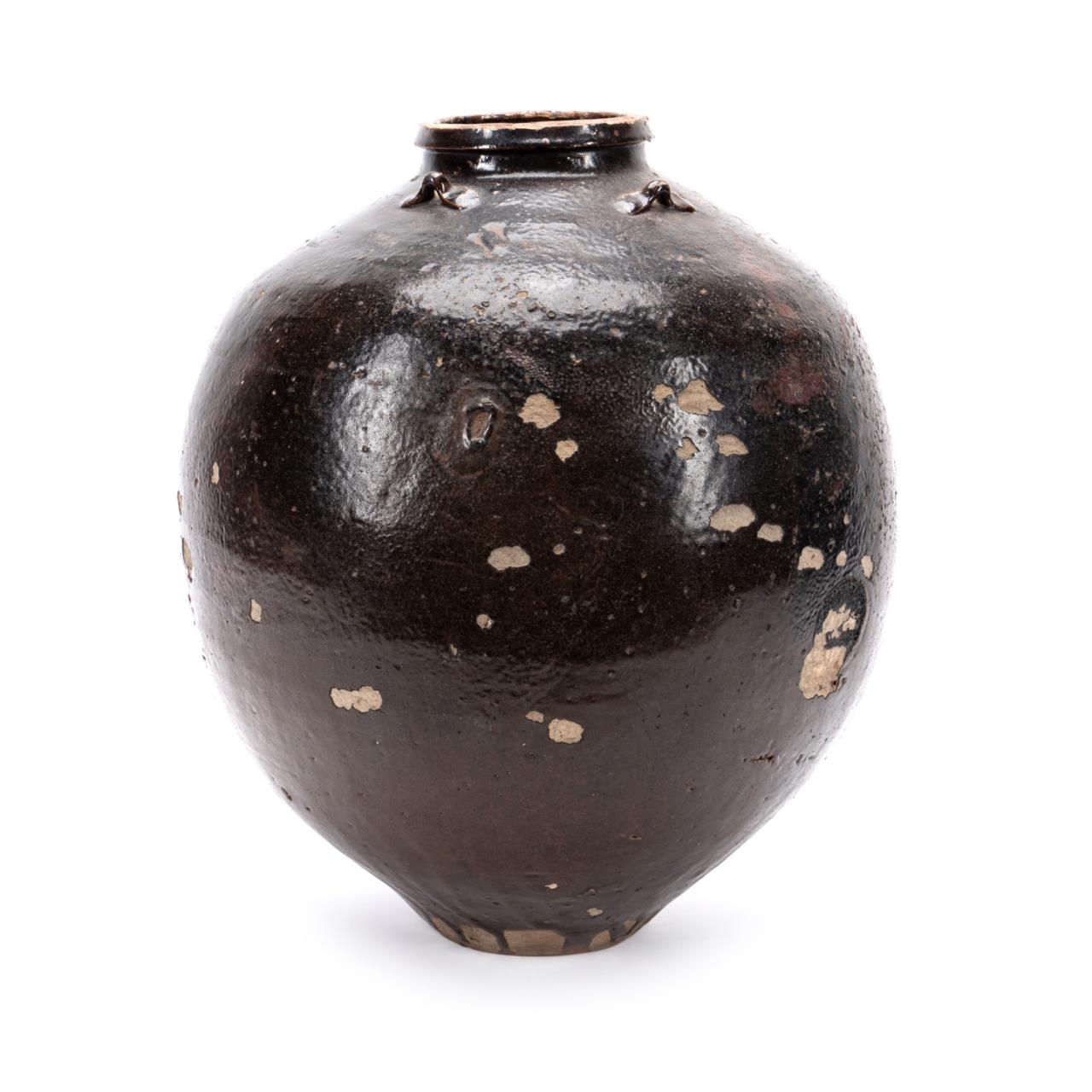 LARGE BROWN GLAZED POTTERY JAR