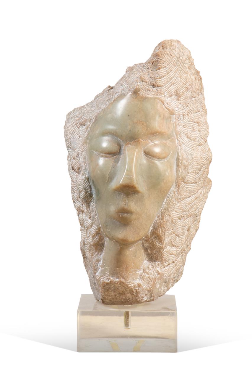 SIGNED ONYX FEMALE BUST SCULPTURE