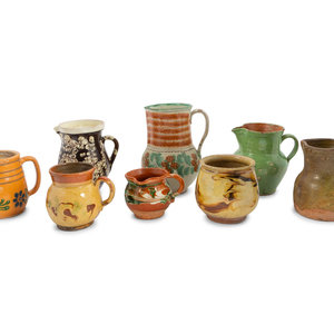 Eight European Pottery Pitchers 19th 2a2d47