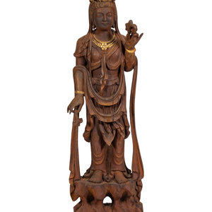 A Carved and Gilt Guanyin Statue 20th 2a2f00