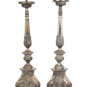 A Pair of Silver Plate Pricket 2a30ce