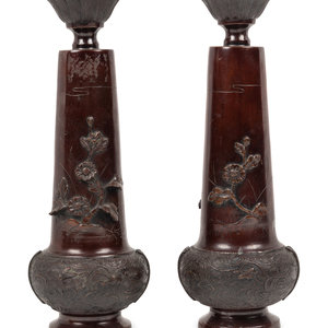 A Pair of Japanese Bronze Candlesticks 20th 2a31c6