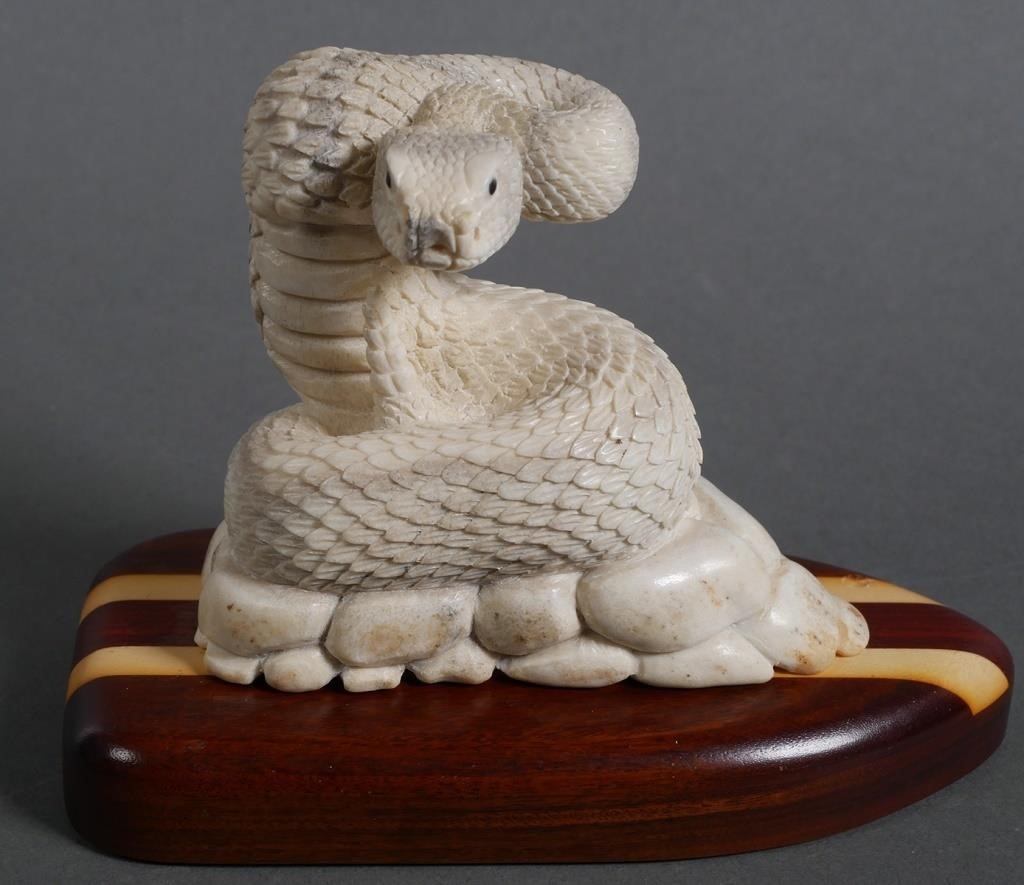 CARVED BONE RATTLESNAKE SCULPTURESuperbly