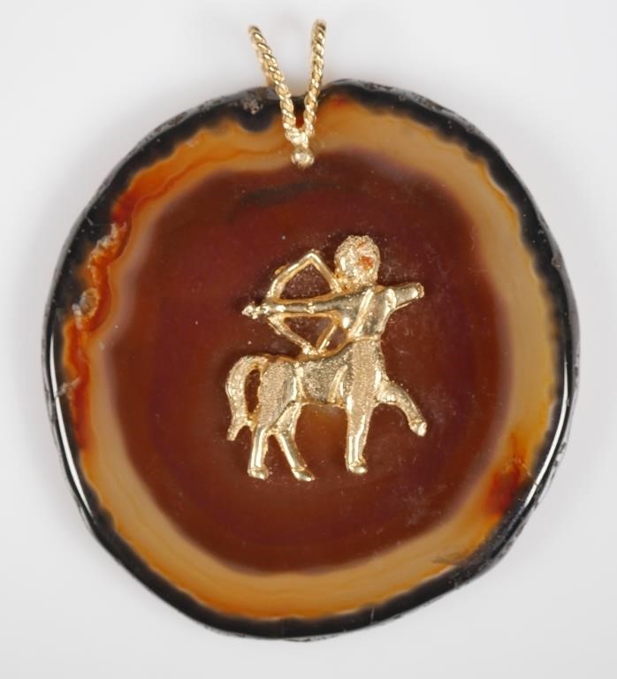 14K GOLD SAGITTARIUS & POLISHED STONE