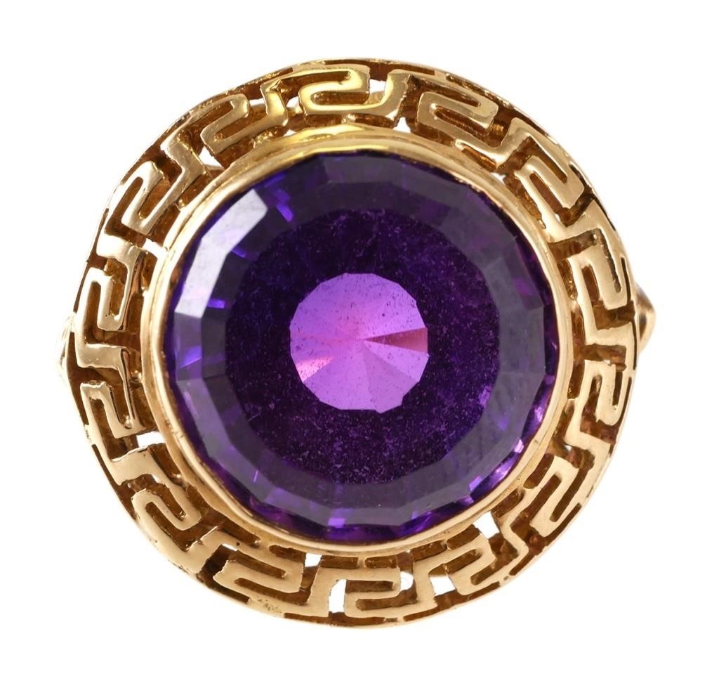 18K GOLD AMETHYST RING GREEK KEYStunning 2a367c