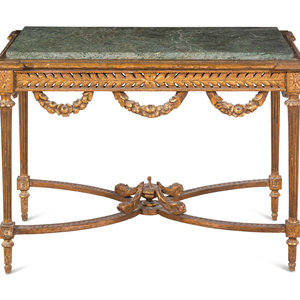 A Louis XVI Style Giltwood Marble-Top