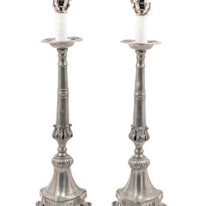A Pair of Continental Pewter Prickets