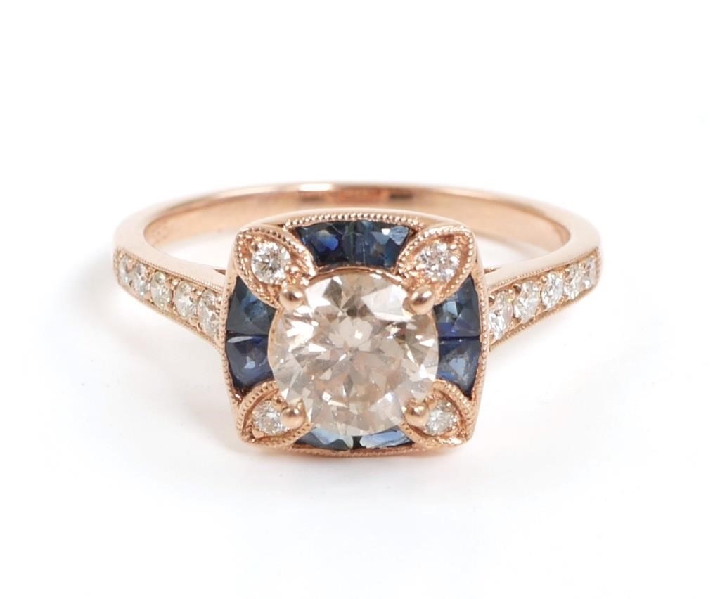 14K GOLD DIAMOND & SAPPHIRE RINGOne