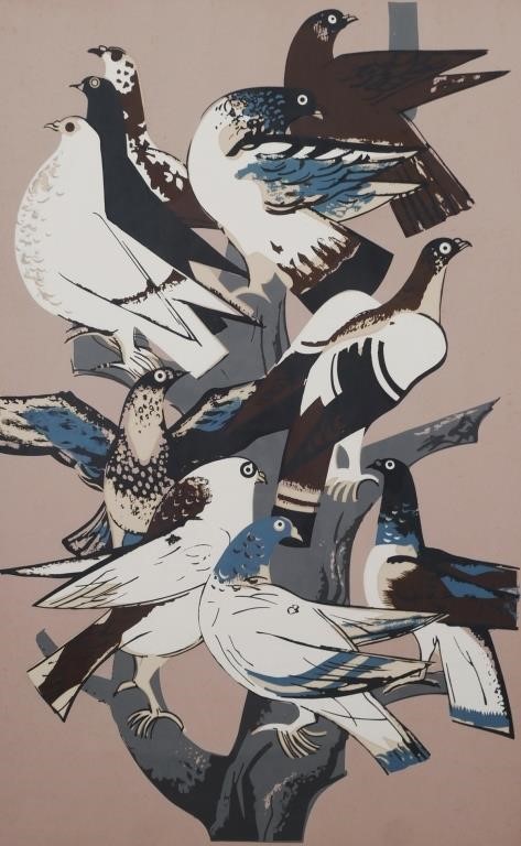 MILLARD SHEETS, SERIGRAPH, PIGEONSMid-century