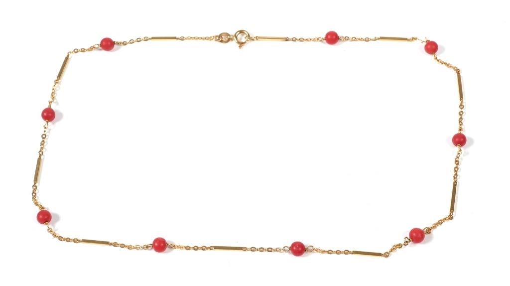 18K GOLD & CORAL BEAD NECKLACE18K
