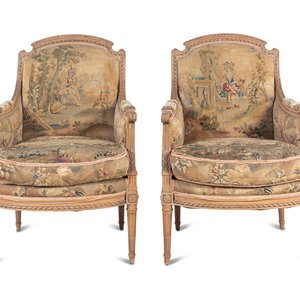 A Pair of Louis XVI Style Tapestry-Upholstered