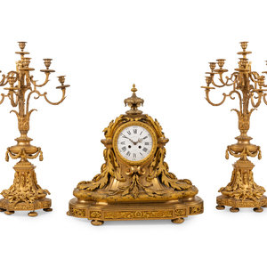 A Large French Gilt Bronze Clock