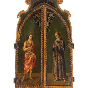 A Continental Painted Altar Triptych 19th 2a3b87