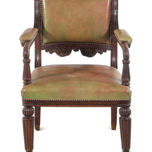 A Regency Simulated Rosewood Leather-Upholstered