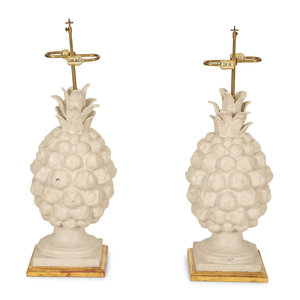 A Pair of White Painted Metal Pineapple form 2a3ee3