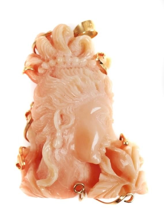 ANTIQUE CHINESE CORAL BUST PENDANT 2a412c