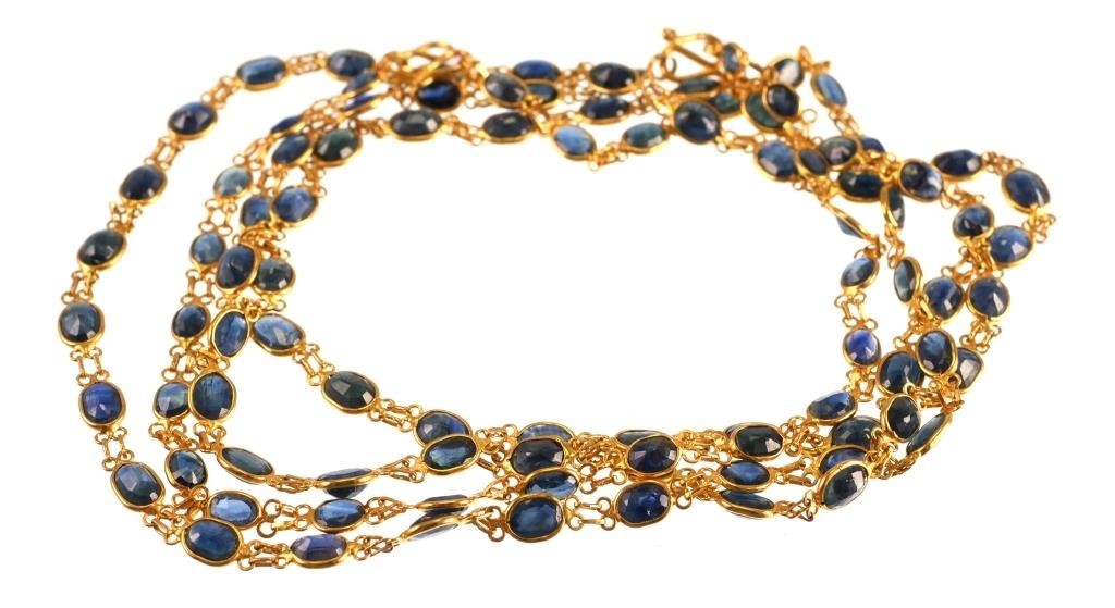 21 6K YELLOW GOLD SAPPHIRE NECKLACE BRACELET21 6K 2a4144