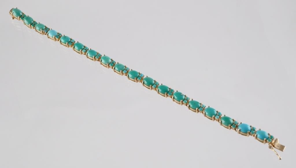 14K GOLD AND OVAL TURQUOISE TENNIS