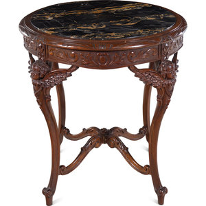 An Italian Carved Walnut Marble-Top