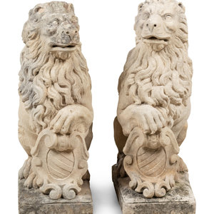 A Pair of Cast Stone Model Lions Height 2a1e21