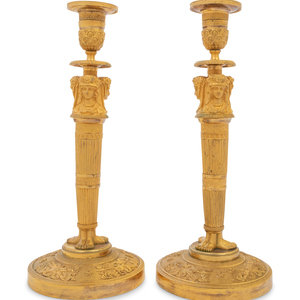 A Pair of Empire Gilt Bronze Candlesticks
19th