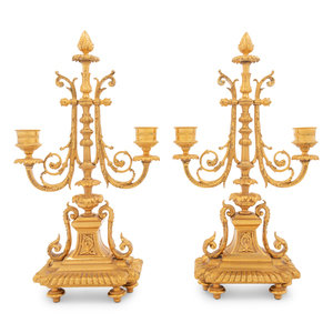 A Pair of French Gilt Bronze Two-Light