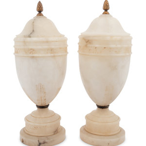 A Pair of Alabaster Urns Fitted 2a1eba