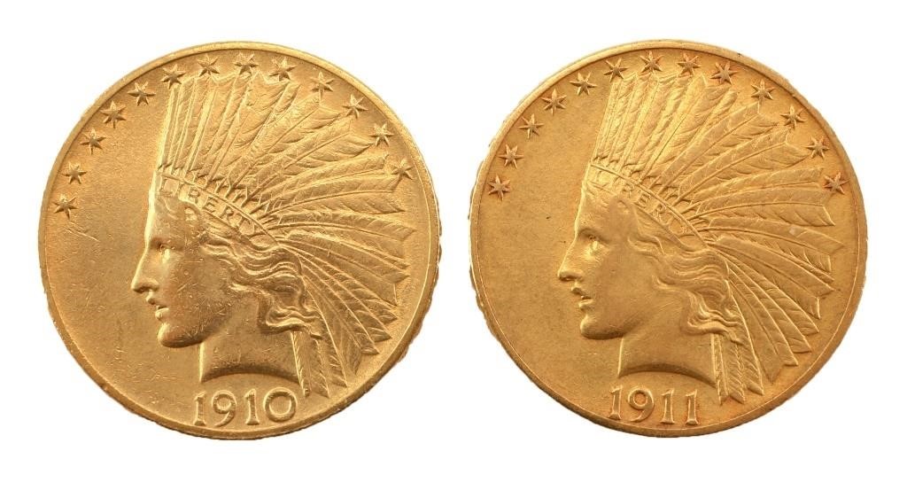 1910 1911 US INDIAN HEAD $10 GOLD